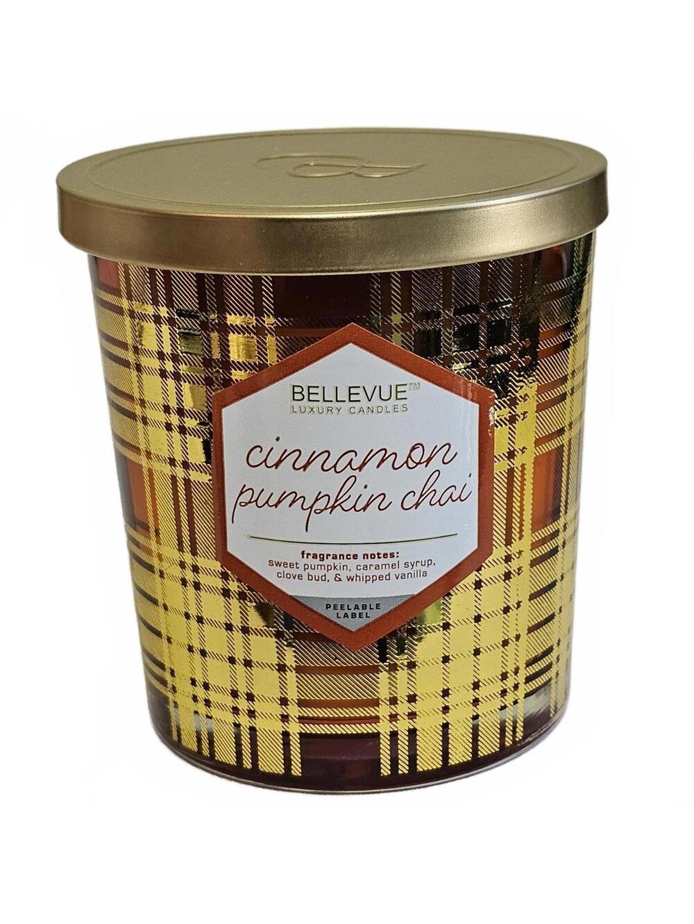 Bellevue Luxury Candle Cinnamon Pumpkin Chai 12 oz Glass Jar ~4.25" x 4" Holiday